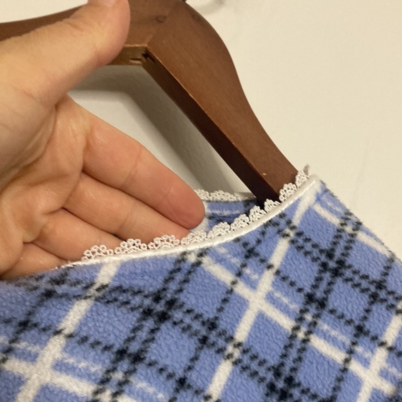 Lanz of Salzburg Nightgown Womens Medium Blue White Plaid Fleece PJs Pockets - Picture 5 of 13